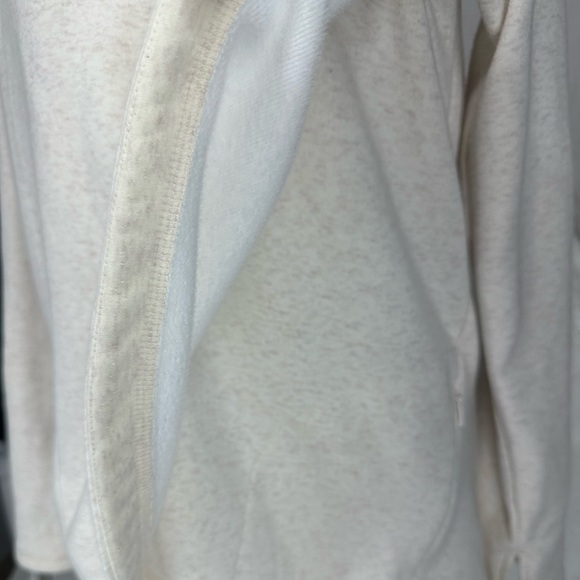 Athleta Cozy Karma Asym Pullover Light Heather Oatmeal White Faux Wrap/Size: S - Picture 7 of 11